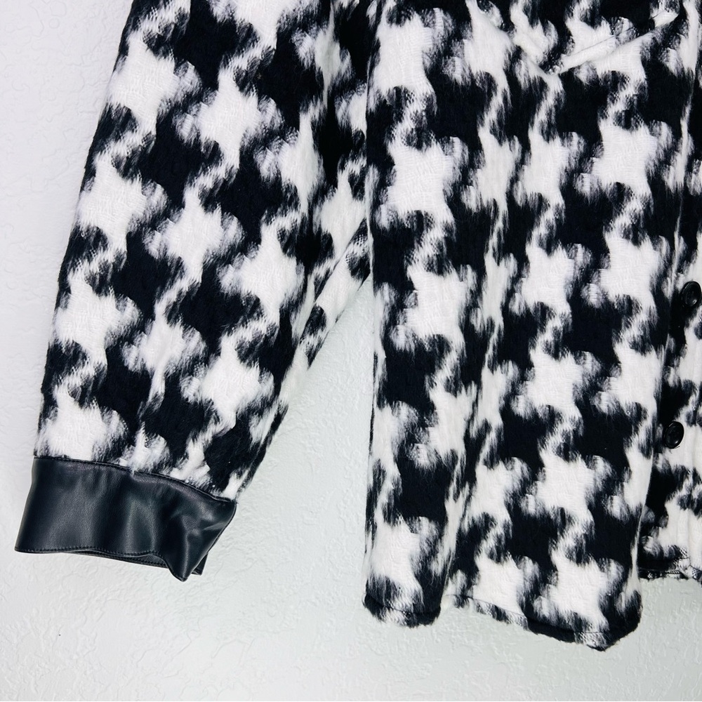 Vince Camuto Black/White Houndstooth Faux Leather Trim Button Down Shacket XL - Picture 11 of 15